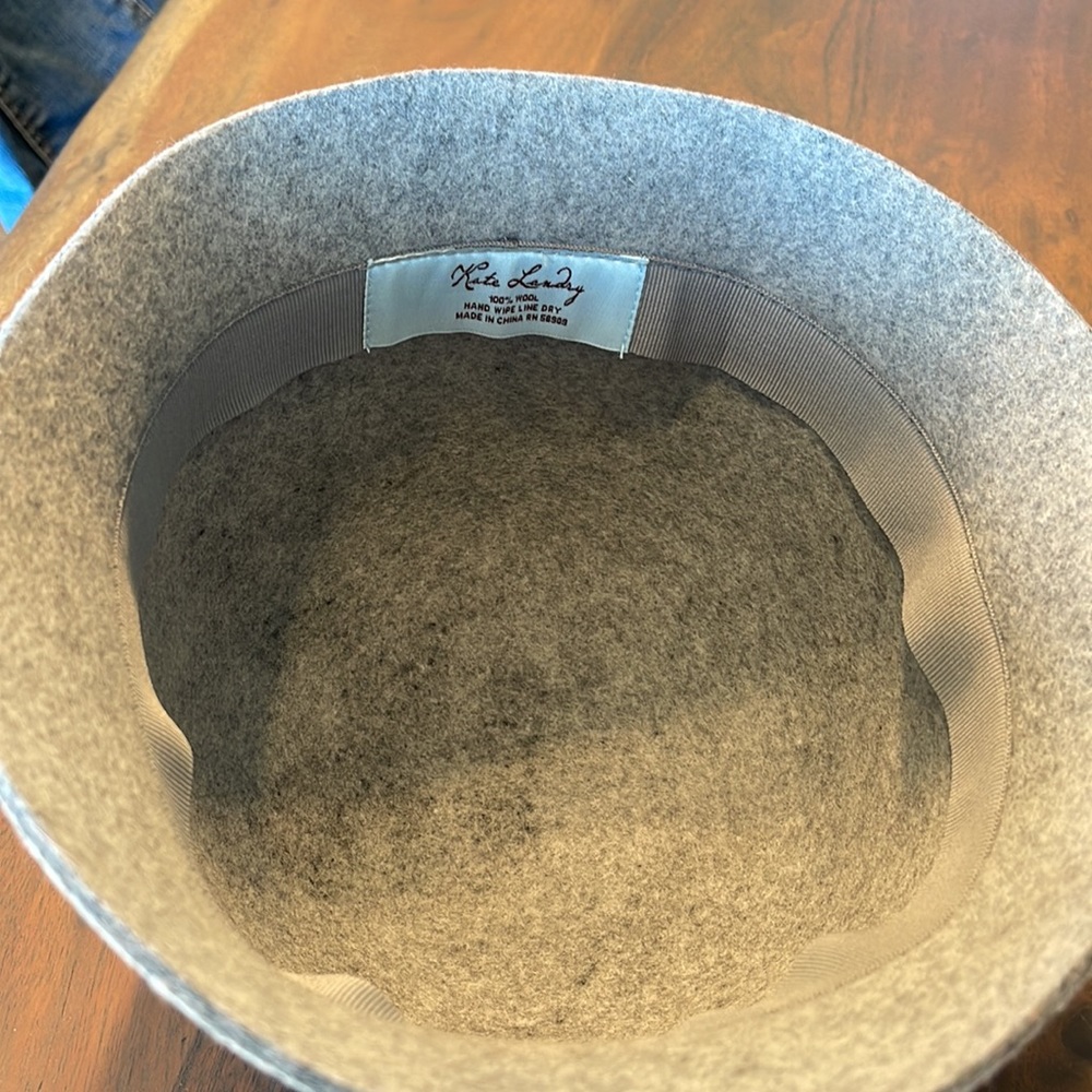 Kate Landry Gray 100% Wool Felt Cloche Hat Floral Accent Made in Italy Classic Kate Landry Wool Hat - Gem main image 2